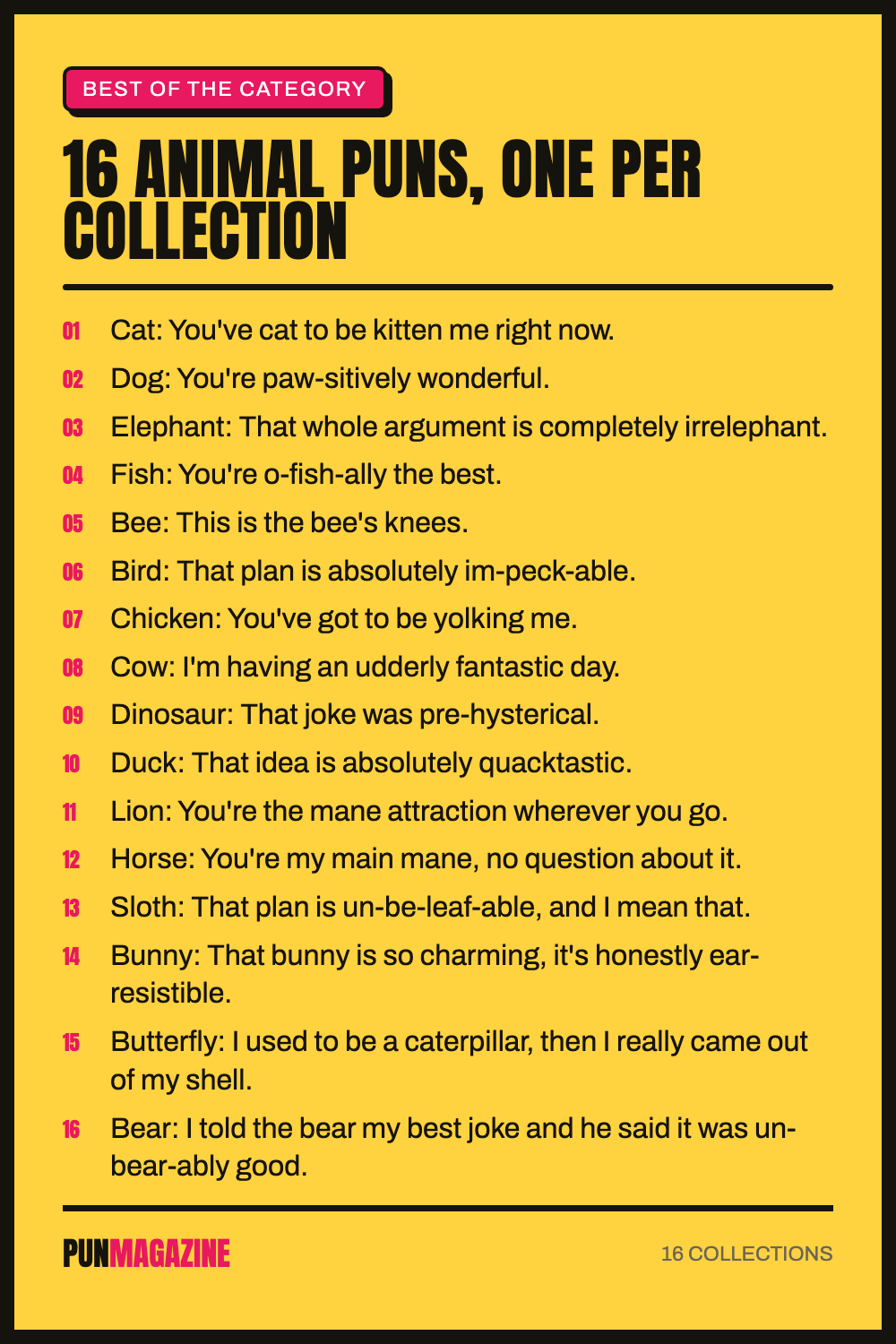 The best animal puns - a shareable card of hand-picked puns from PunMagazine