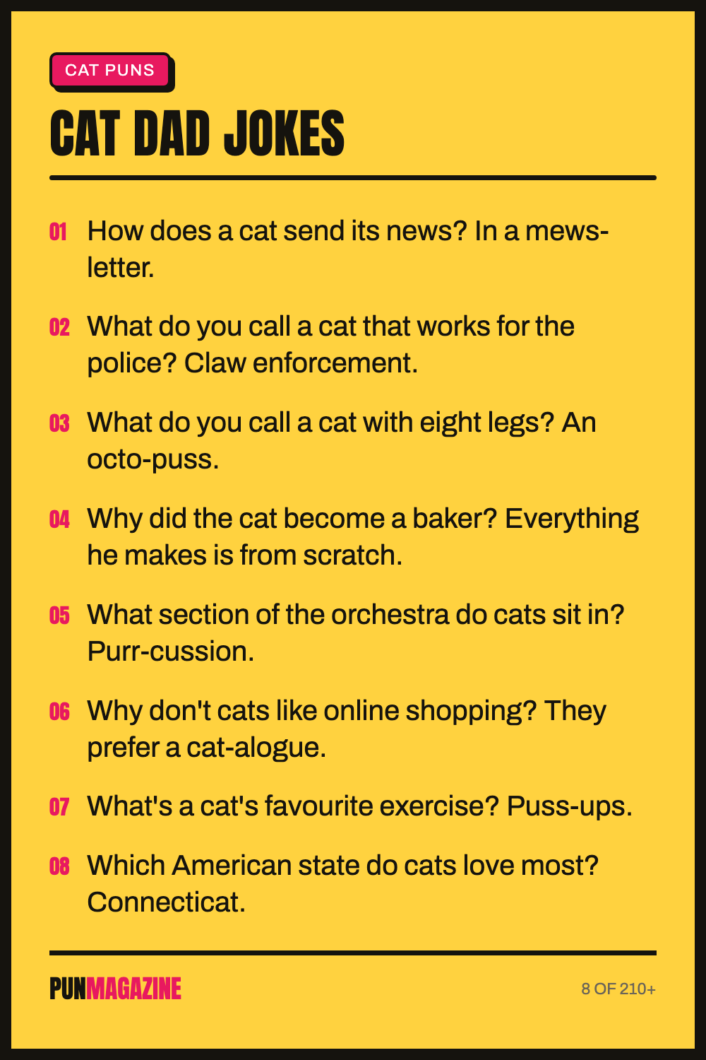 Cat dad jokes - a shareable card of hand-picked puns from PunMagazine