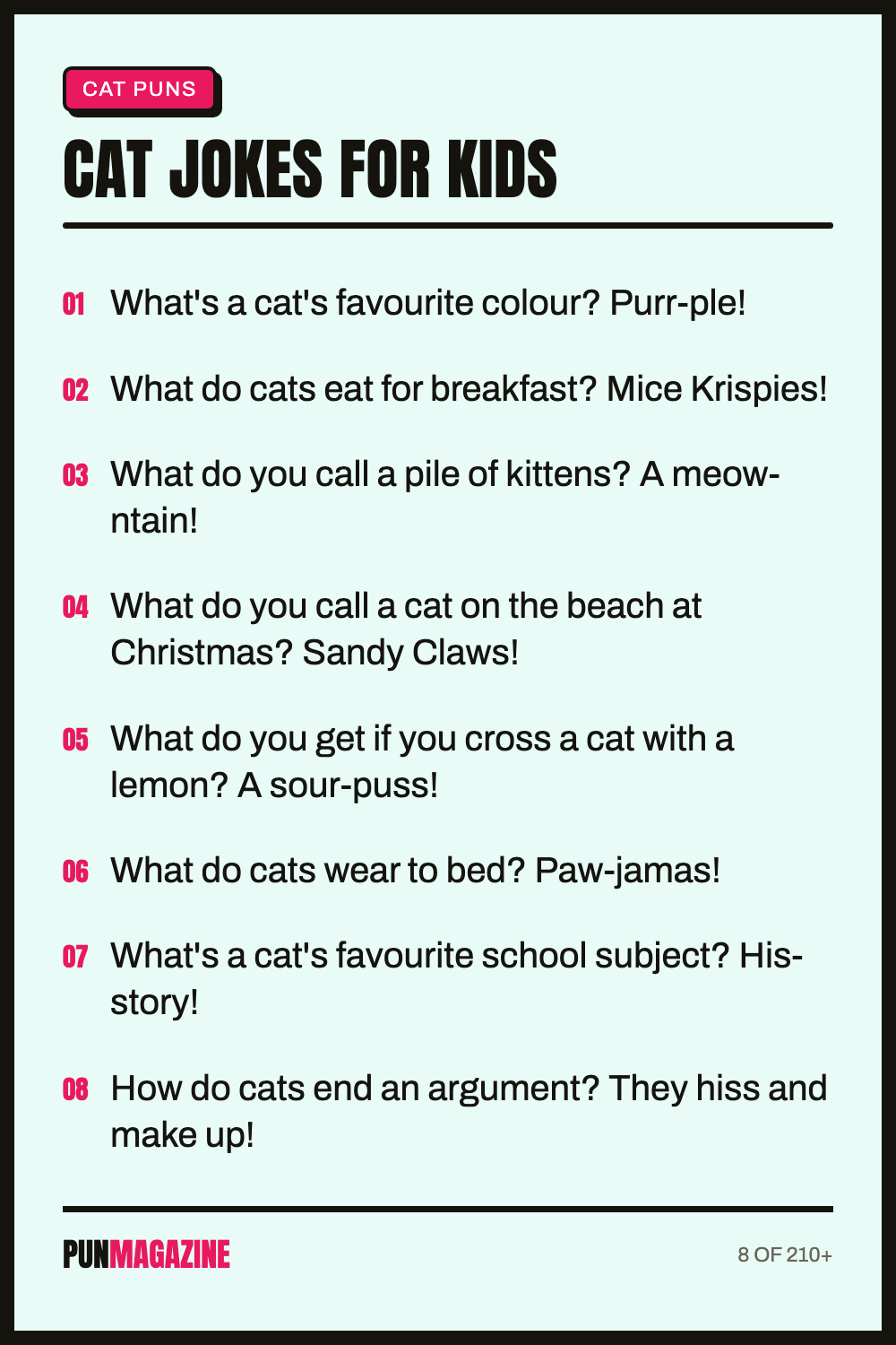Cat jokes for kids - a shareable card of hand-picked puns from PunMagazine