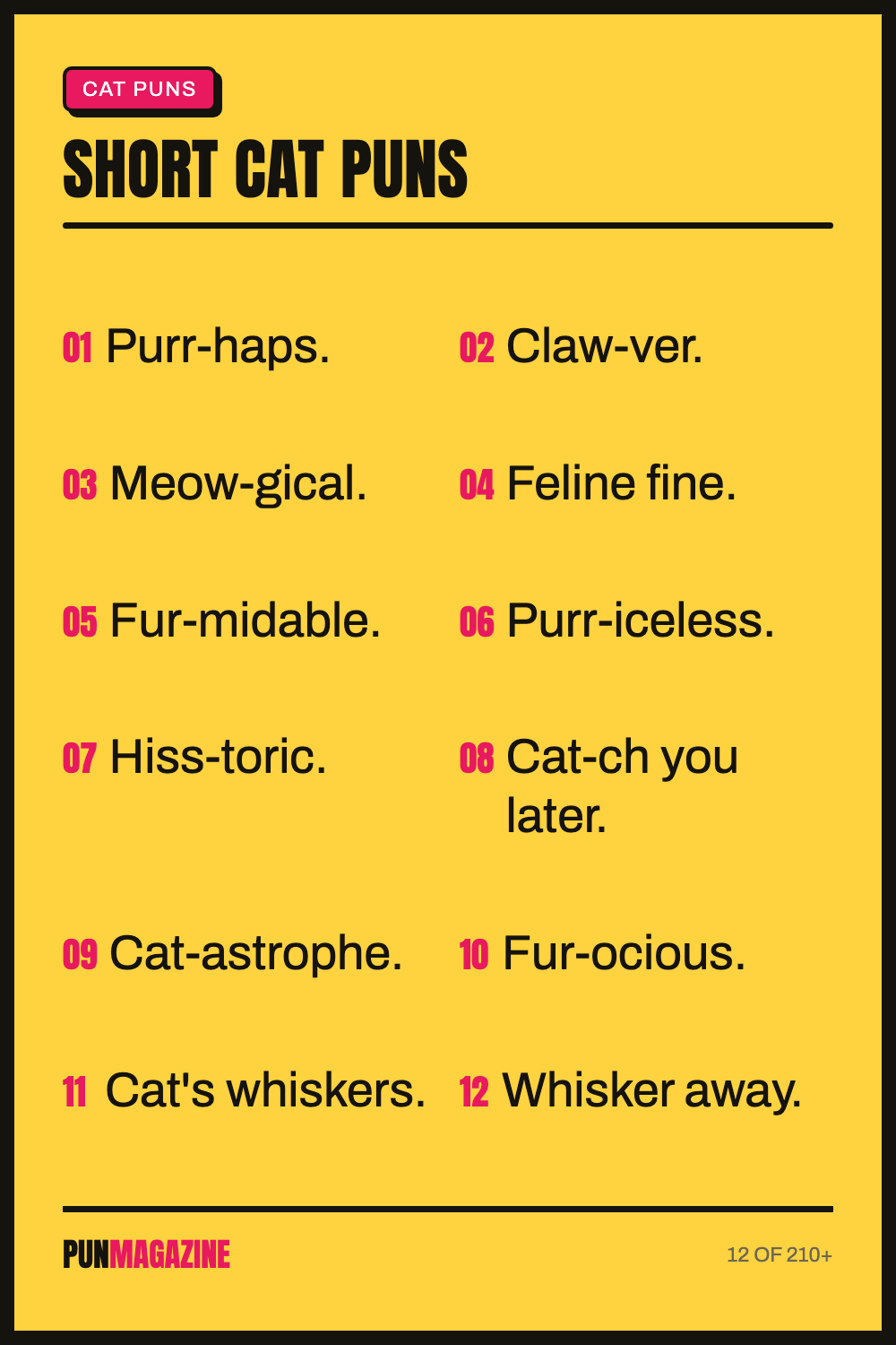 Short cat puns - a shareable card of hand-picked puns from PunMagazine